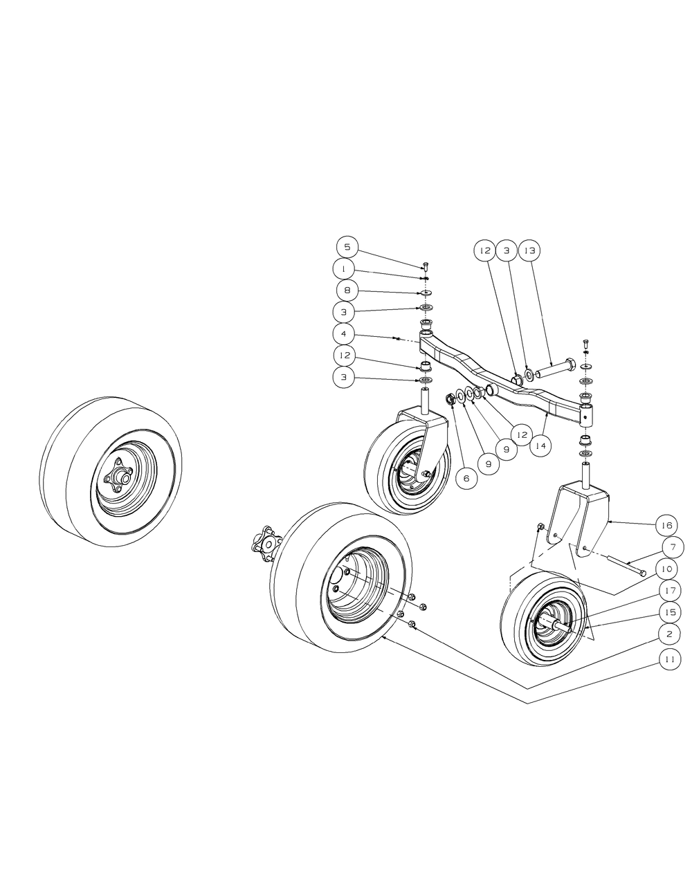 Front Caster And Tire Assembly 54-Inch Diagram and Parts List for ENFORCER54 53AH3AGT050-23HP Cub Cadet Lawn Tractor